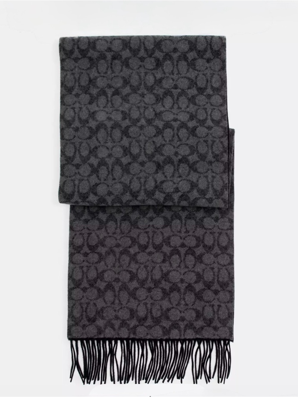 Coach Men's Signature Jacquard Scarf in Charcoal and Black